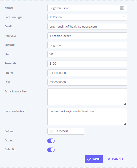 Account Settings - Practice - Locations