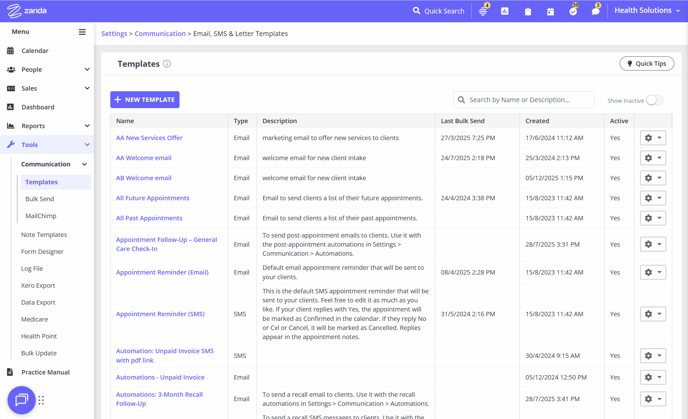 Deactivating Communication Templates