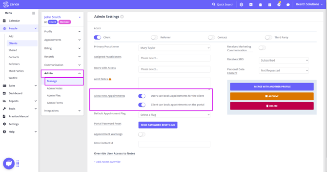 New client booking switch