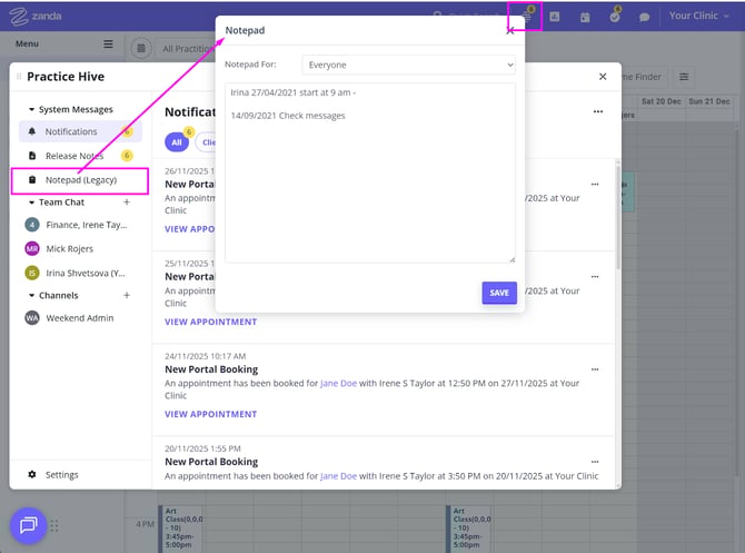 Notepad (Legacy) in Practice Hive