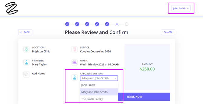 Shared Profile Portal Booking