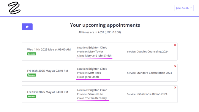 Upcoming shared appointments on Portal