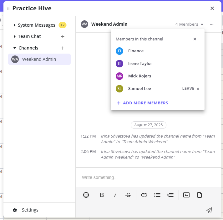 Using Practice Hive for Notifications, Release Notes, and Team Chat